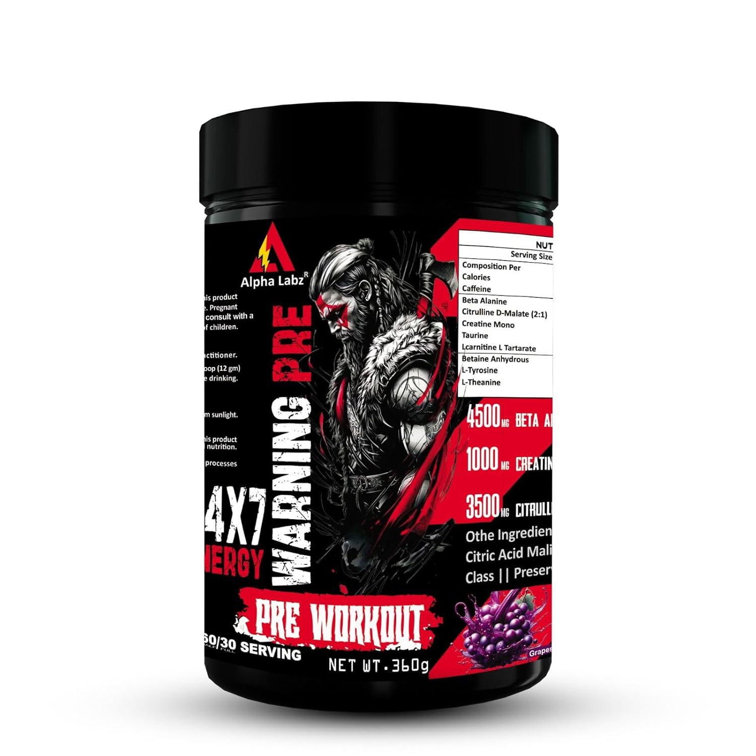 al-warning-pre-powder-360gm-graps-front